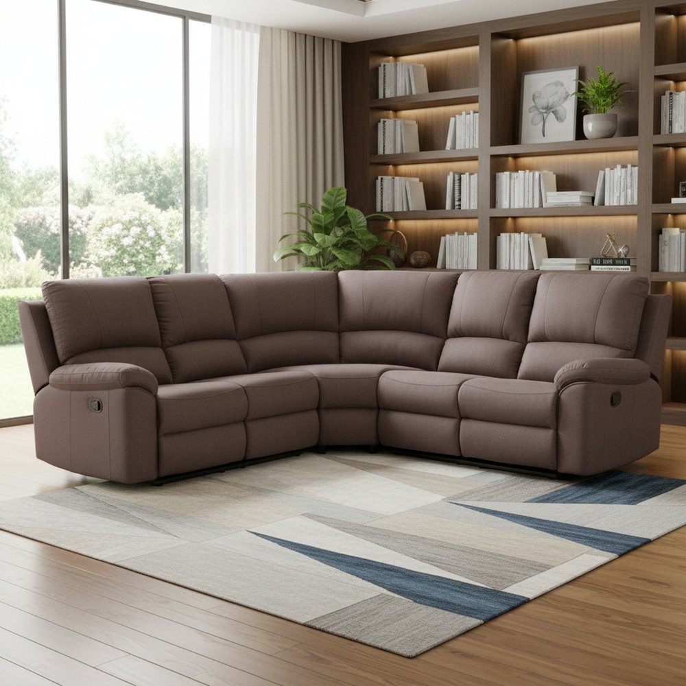Brown Polyester Blend Reclining U Shaped Three Piece Corner Sectional