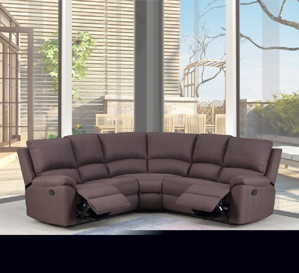 Brown Polyester Blend Reclining U Shaped Three Piece Corner Sectional