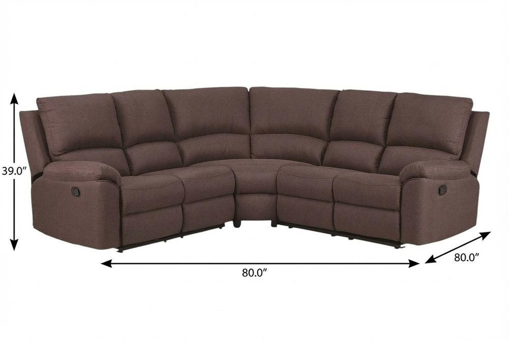 Brown Polyester Blend Reclining U Shaped Three Piece Corner Sectional
