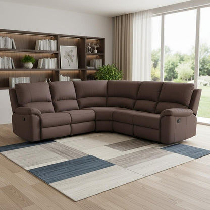 Brown Polyester Blend Reclining U Shaped Three Piece Corner Sectional