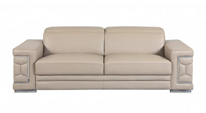 Two Piece Indoor Beige Italian Leather Five Person Seating Set