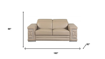 Two Piece Indoor Beige Italian Leather Five Person Seating Set
