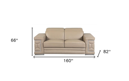 Two Piece Indoor Beige Italian Leather Five Person Seating Set