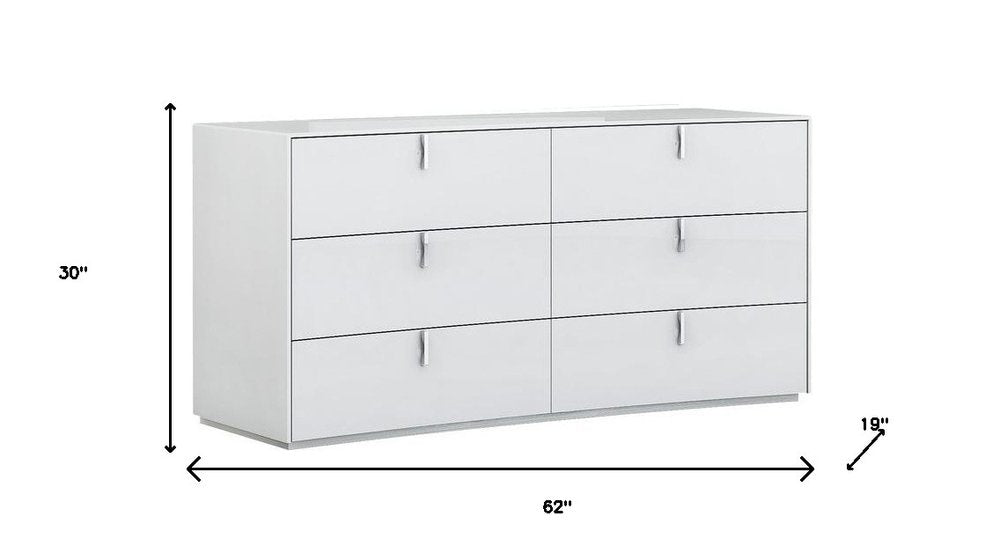 62" White Wood Six Drawer