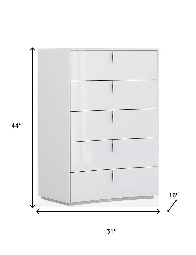 31" White Wood Five Drawer Dresser