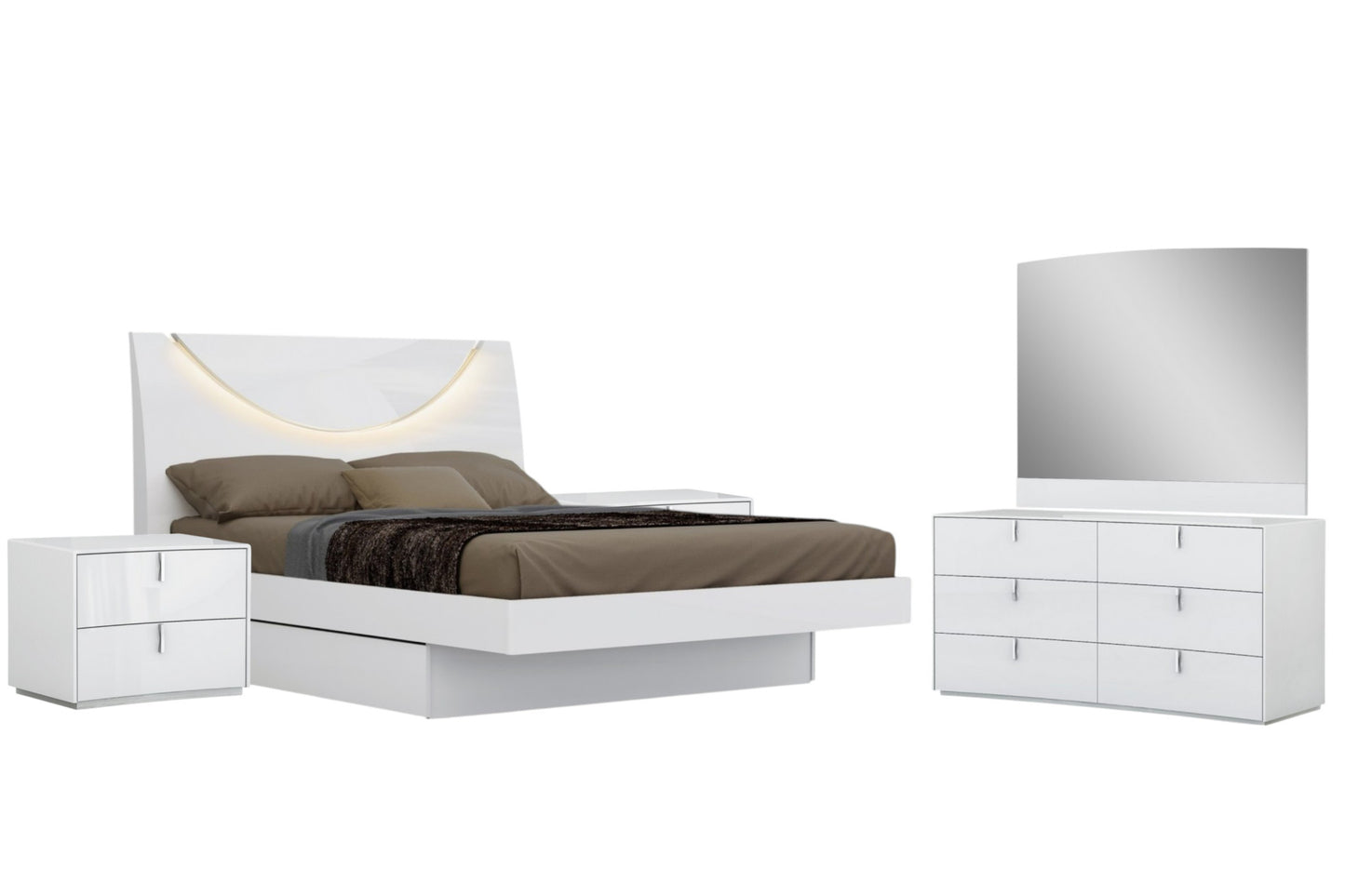 Four Piece White Solid and Manufactured Wood Bedroom Set With Mirror