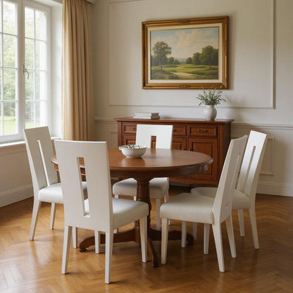 Seven Piece White Dining Set with Six Chairs