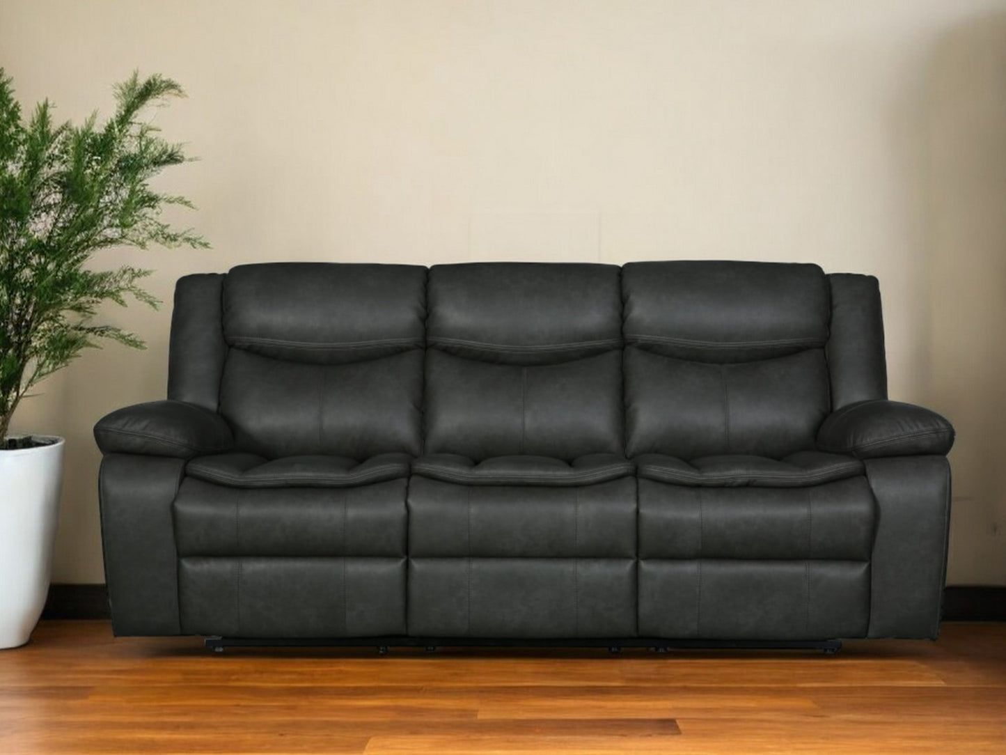 86" Gray Faux Leather Sofa With Black Legs