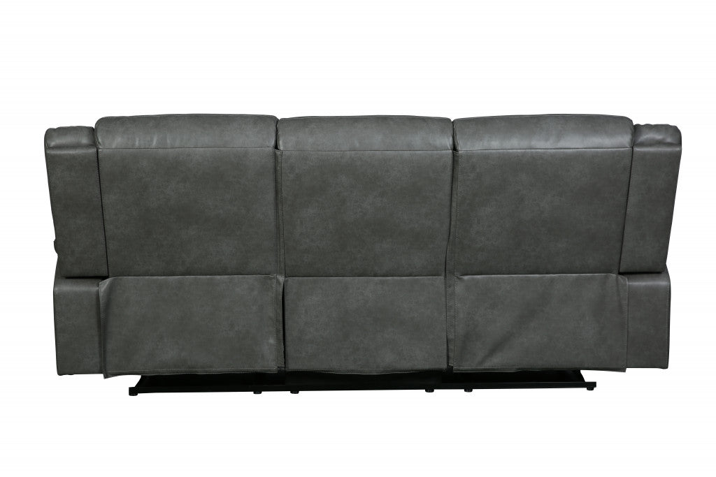 86" Gray Faux Leather Sofa With Black Legs