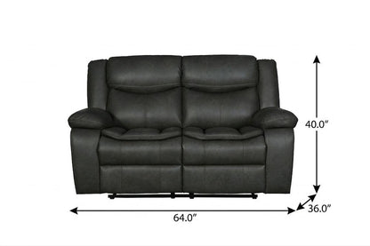 64" Gray Faux Leather Manual Reclining Love Seat