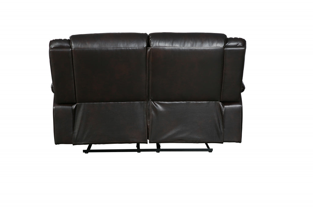 64" Brown Faux Leather Manual Reclining Love Seat