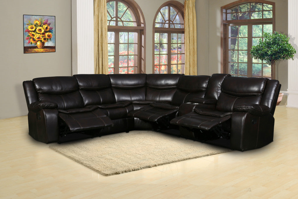 Brown Polyester Blend Reclining U Shaped Three Piece Corner Sectional With Console