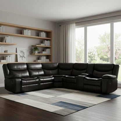 Brown Polyester Blend Reclining U Shaped Three Piece Corner Sectional With Console