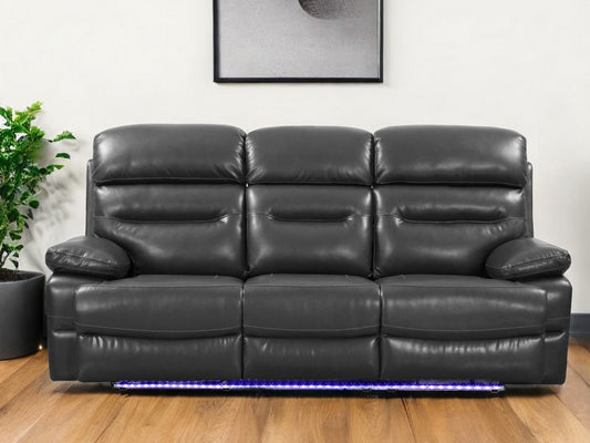 89" Gray Faux Leather USB Sofa With Black Legs