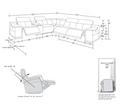 Camel Italian Leather Power Reclining U Shaped Six Piece Corner Sectional With Console