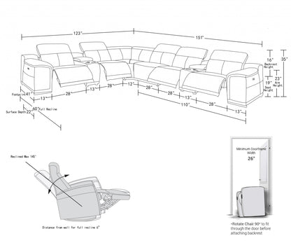 Camel Italian Leather Power Reclining U Shaped Eight Piece Corner Sectional With Console