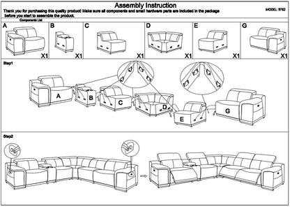 White Italian Leather Power Reclining U Shaped Six Piece Corner Sectional With Console