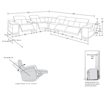 White Italian Leather Power Reclining U Shaped Seven Piece Corner Sectional With Console