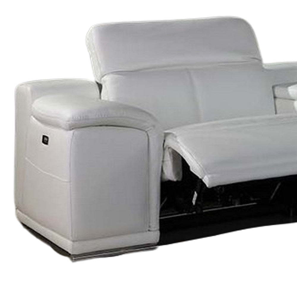 White Italian Leather Power Reclining U Shaped Eight Piece Corner Sectional With Console