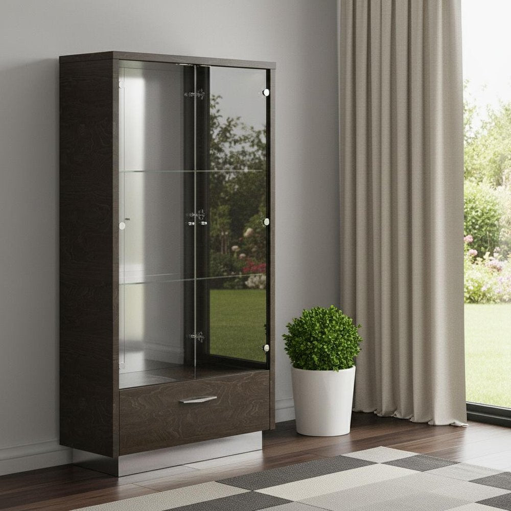 41" Silver and Gray Brown Accent Cabinet With One Drawer