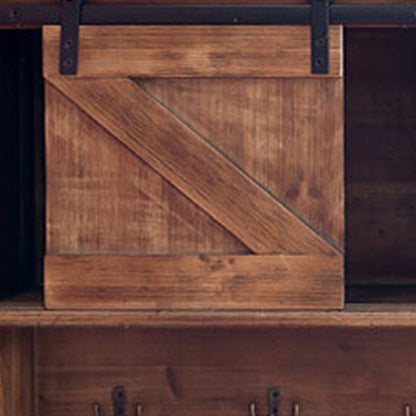 40" Brown Wood Five Hook Shelf With Barn Door Storage