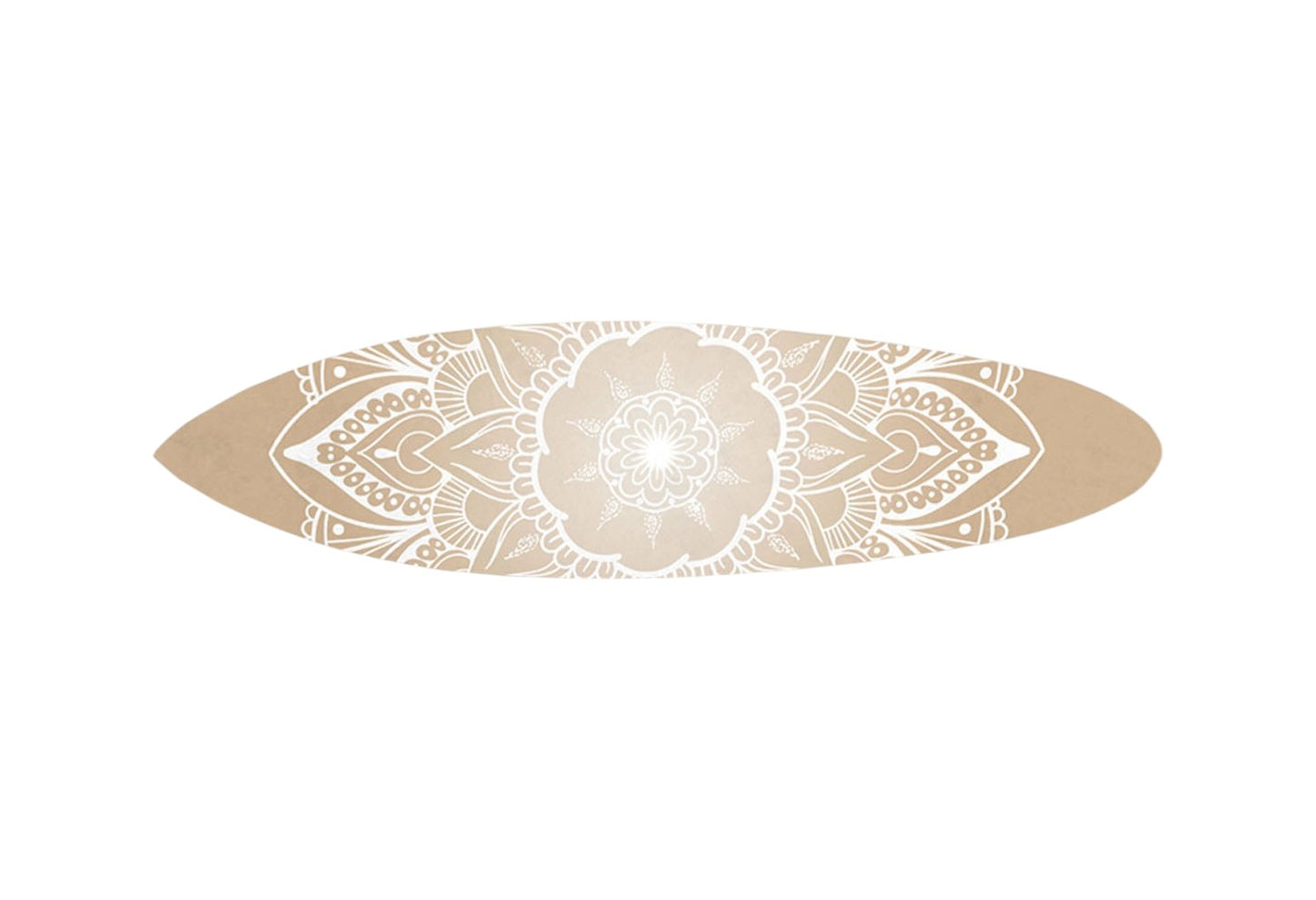 76" X 18" Tan and White Surfboard Floral Medallion Wood Hanging Dimensional Sculpture