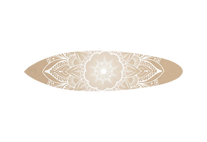 76" X 18" Tan and White Surfboard Floral Medallion Wood Hanging Dimensional Sculpture