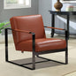 28" Camel and Black Italian Leather and Metal Arm Chair