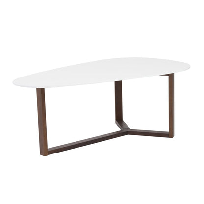 48" White and Brown Wood And Solid Wood Free Form Sled Coffee Table