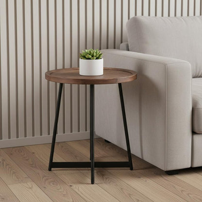 21.66" X 21.66" X 22.05" Round Side Table In American Walnut And Black