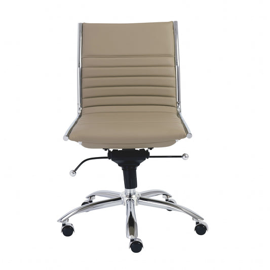 Taupe and Silver Adjustable Swivel Faux Leather Rolling Conference Office Chair