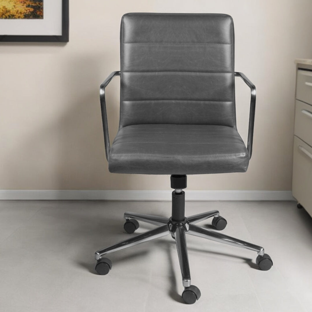 Gray and Silver Adjustable Swivel Faux Leather Rolling Conference Office Chair