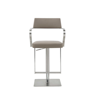 Taupe And Silver Faux Leather And Steel Bar Chair