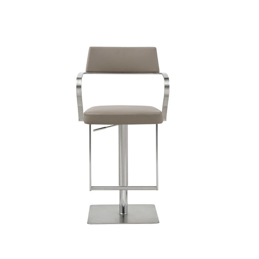 Taupe And Silver Faux Leather And Steel Bar Chair