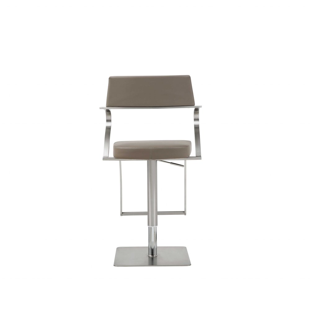 Taupe And Silver Faux Leather And Steel Bar Chair