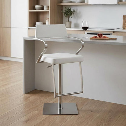 White And Silver Faux Leather And Steel Bar Chair