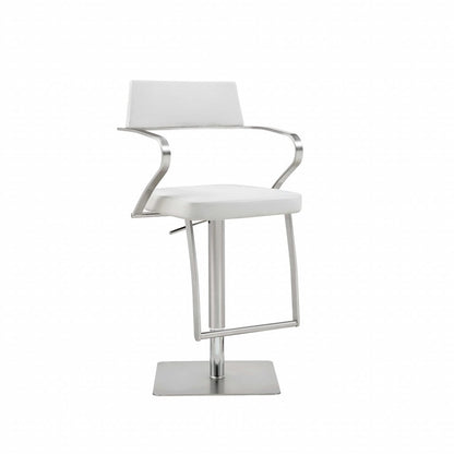 White And Silver Faux Leather And Steel Bar Chair