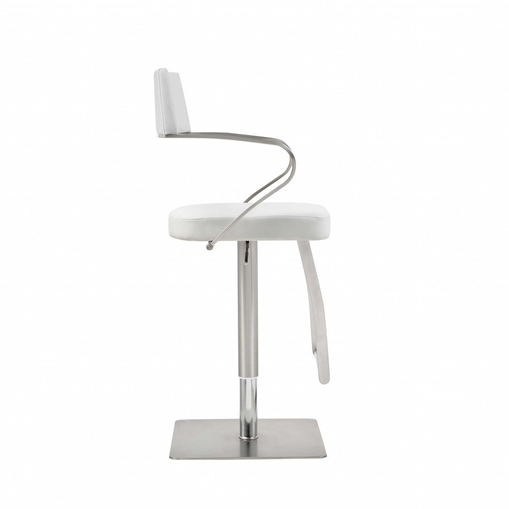 White And Silver Faux Leather And Steel Bar Chair