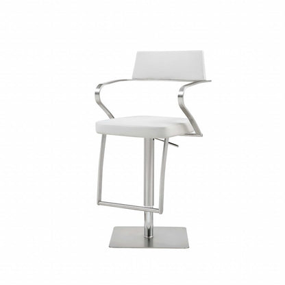 White And Silver Faux Leather And Steel Bar Chair