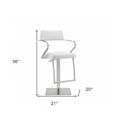 White And Silver Faux Leather And Steel Bar Chair