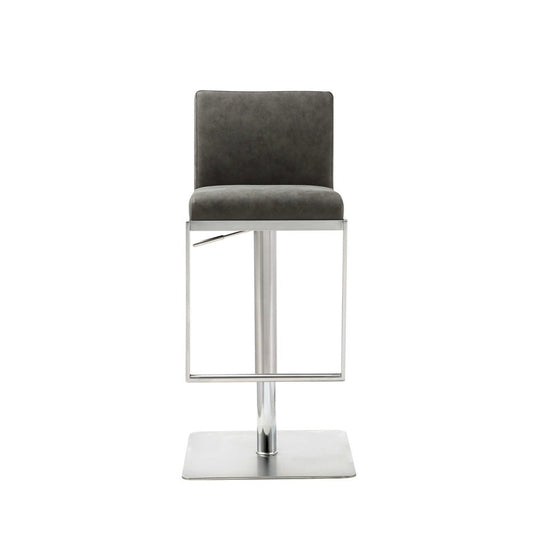 Gray And Silver Faux Leather And Steel Bar Chair