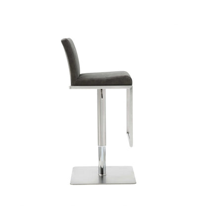 Gray And Silver Faux Leather And Steel Bar Chair