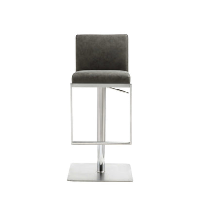 Dark Gray and Silver Faux Leather And Steel Adjustable Bar Chair