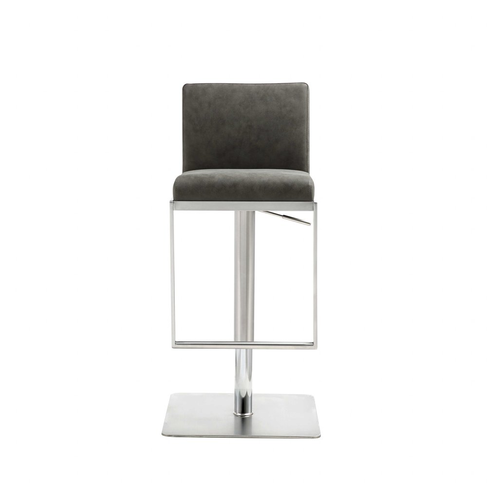 Dark Gray and Silver Faux Leather And Steel Adjustable Bar Chair