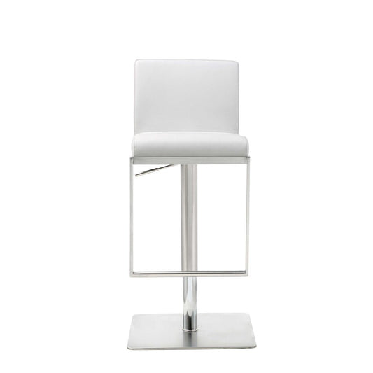 White And Silver Faux Leather And Steel Bar Chair