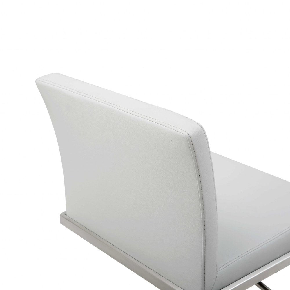 White And Silver Faux Leather And Steel Bar Chair