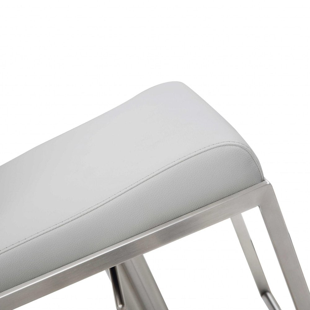 White And Silver Faux Leather And Steel Bar Chair