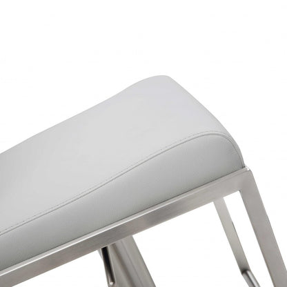 White And Silver Faux Leather And Steel Bar Chair