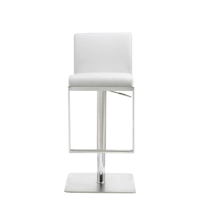 White And Silver Faux Leather And Steel Bar Chair