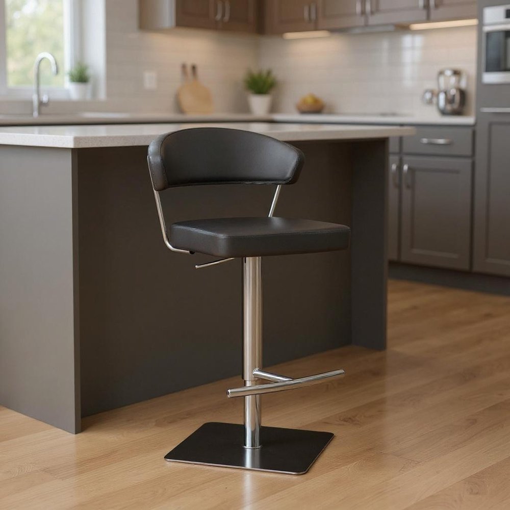 20 " Black And Silver Stainless Steel Bar Chair